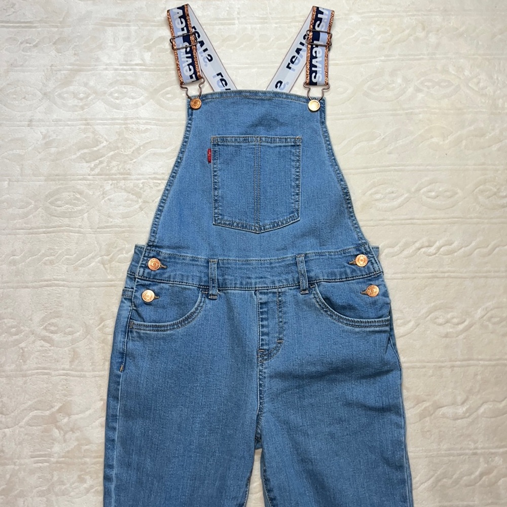 Levi’s Girls Denim Overalls – Size 12 – Like New – Logo Strap Bib Jeans